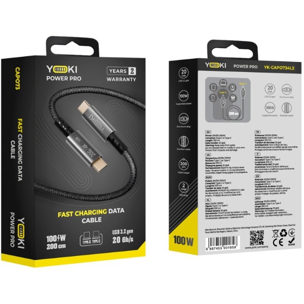 Фото - Кабель YOKI POWER PRO Type-C to Type-C 100W 2m Black (PO73)